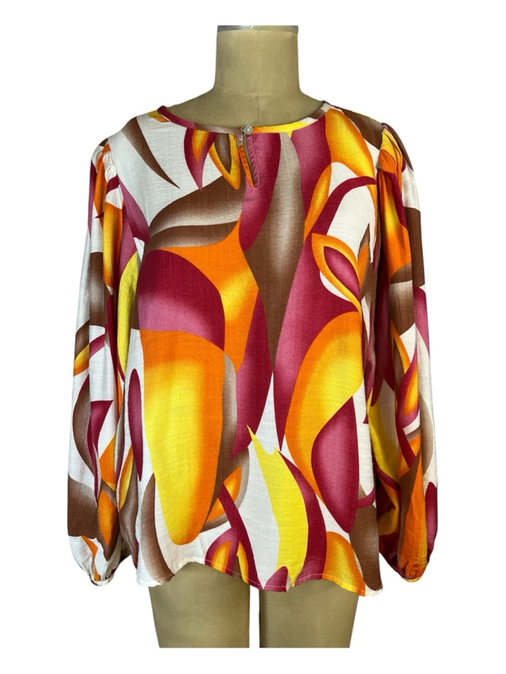 Norah Artsy Yentacore Abstract Print Long Balloon Sleeve Blouse - Multicolor